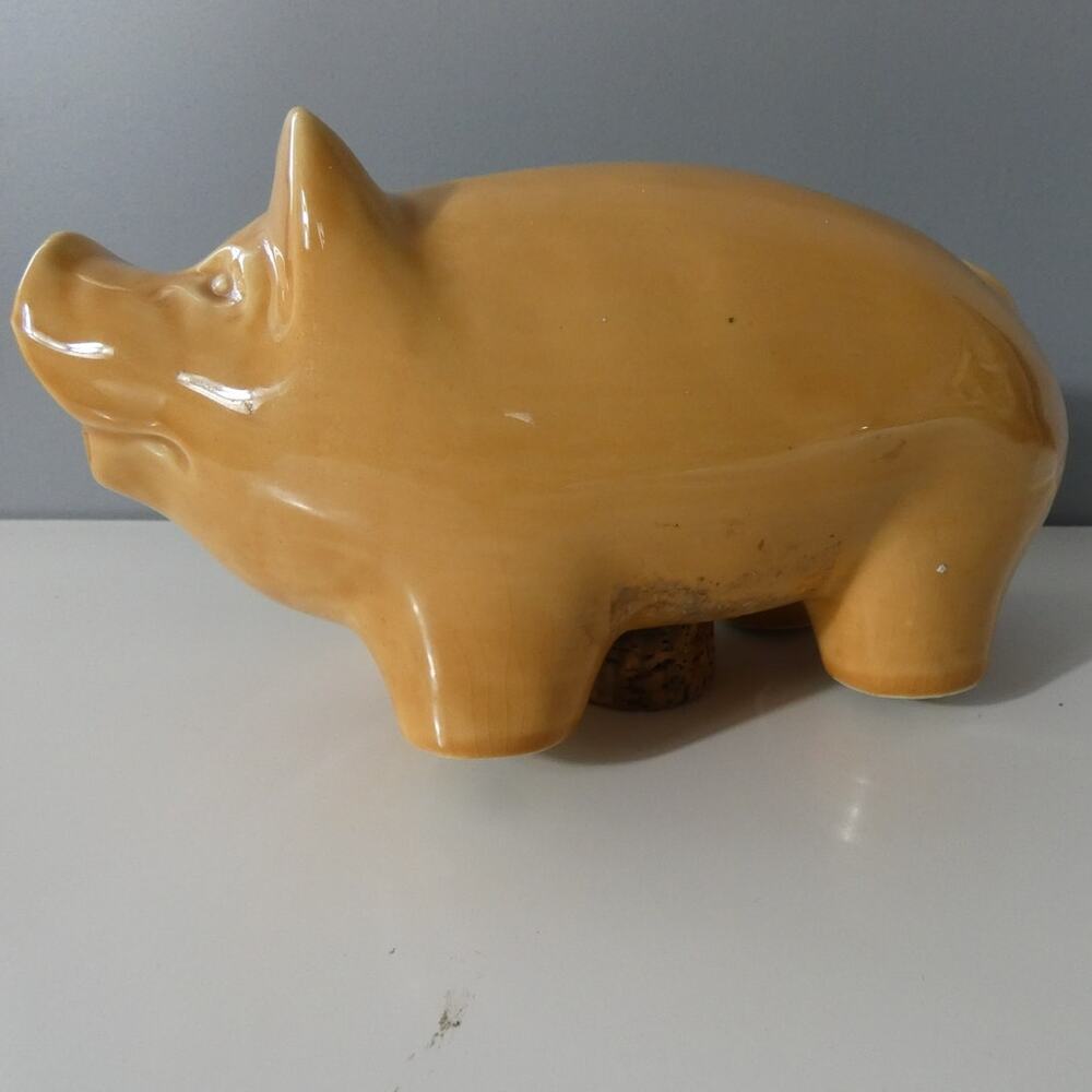 Vintage Ceramic Piggy Bank Corked Bottom No Markings